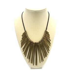 Brass Tone Spike Pins Leather Cord Statement Bib Necklace Unbranded Egyptian